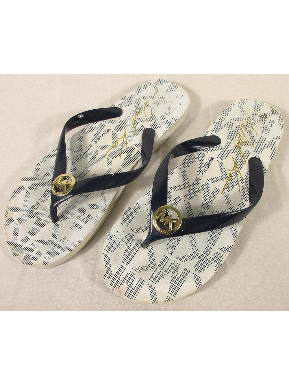 Michael Kors Mens Jet Set PVC Flip-Flop Open Round Toe Size 10 Black/White